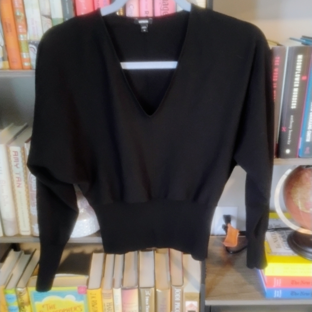 Midnight Express Gathered Waist V Neck Sweater